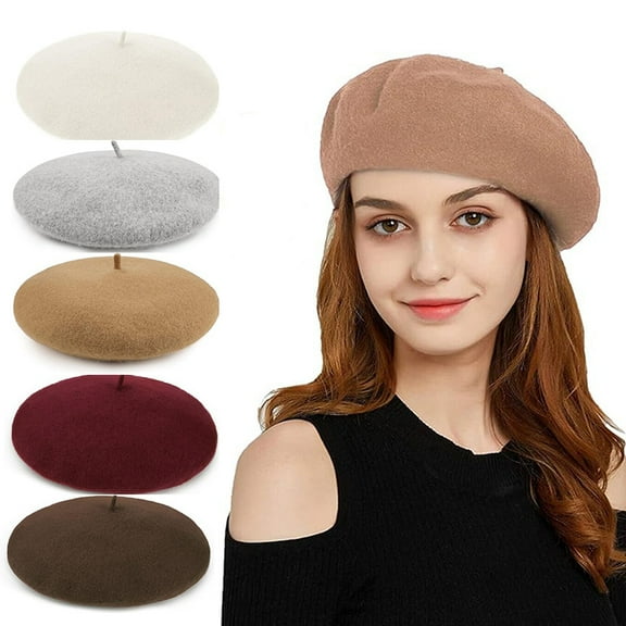 Vorkoi Women French Wool Beret Hats - Solid Color Classic Beanie Winter Cap