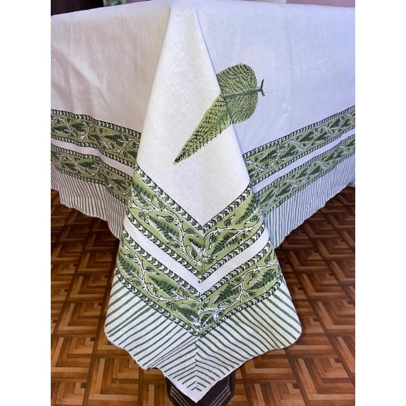 New Era Creation Green & White Floral Indian Hand Block Printed Table Cover And Linen Set,Wedding Decor, Tablecloth Thanksgiving best Gift for Mom