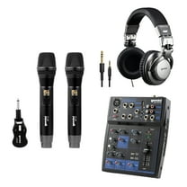 Gemini Compact Bluetooth Audio Mixer (GEM-05USB, 5 Channels) & DJX-500 Over-Ear Professional DJ Headphones, Black and Silver & GMU-M200 UHF Dual Wireless Microphone System , 843631171080