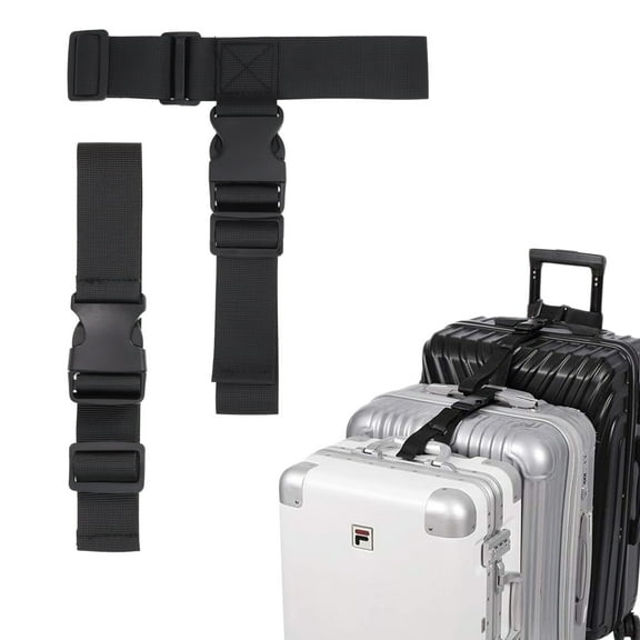 DBOO 2 Pcs Add a Bag Luggage Strap, Heavy Duty Adjustable Suitcase Belt Travel Attachment Travel Accessories for Connecting Your Luggage Together - Black (T-Type and Normal)