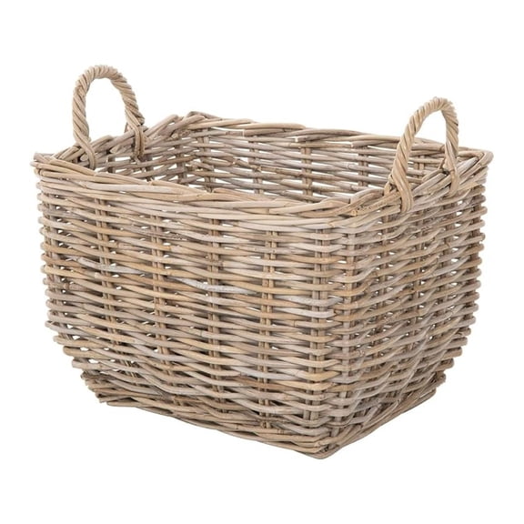 Rectangular Wicker Basket Handwoven Rattan Basket with Handles Decorative Storage Large Home Organizer Gray-Brown