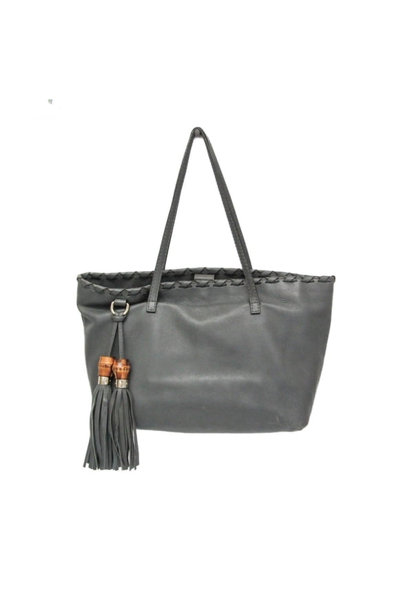 Pre-Owned Gucci Bamboo Tassel 354665 Women's Leather Tote Bag Gray