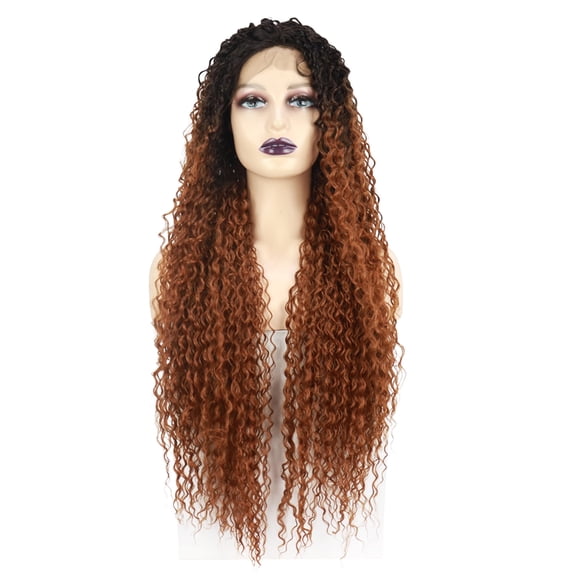 Fiykzur Lace Front Wigs for Women 32" Black Gradient Brown Long Water Wave with Wig Cap