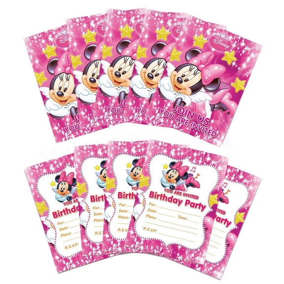 30pcs Pink Bow-Tie Mouse Birthday Invitations, Cartoon-Themed Birthday Party Invitations, Suitable for Boys and Girls' Birthday Party Decorations