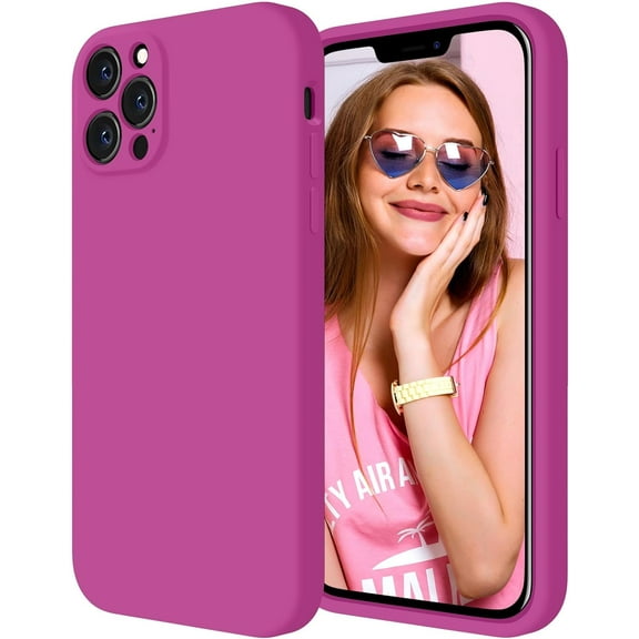 for iPhone 12 Pro Max Case, Silicone Upgraded [Camera Protecion] Phone Case with Soft Anti-Scratch Microfiber Lining, 6.7 inch, Shocking Pink
