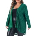 thumbnail image 2 of DARING DIVA Women's Plus Sequin Long Sleeve Open Front Outerwear Coat 1X Dark Green, 2 of 6