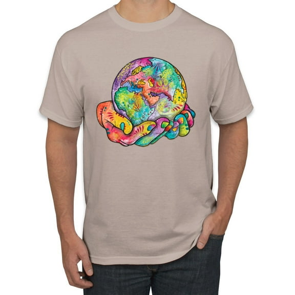 Wild Bobby Rainbow Painted I've Got The Whole World Dean Russo Design Inspirational/Christian Men Tee, Sandstone, Large