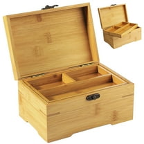 Large Wooden Box with Hinged Lid, Bamboo Wood Storage Box with 2 Compartments, Natural Wood Organizer for Photos, Jewelry Home Office Decor, 7 x 5 x 4 in