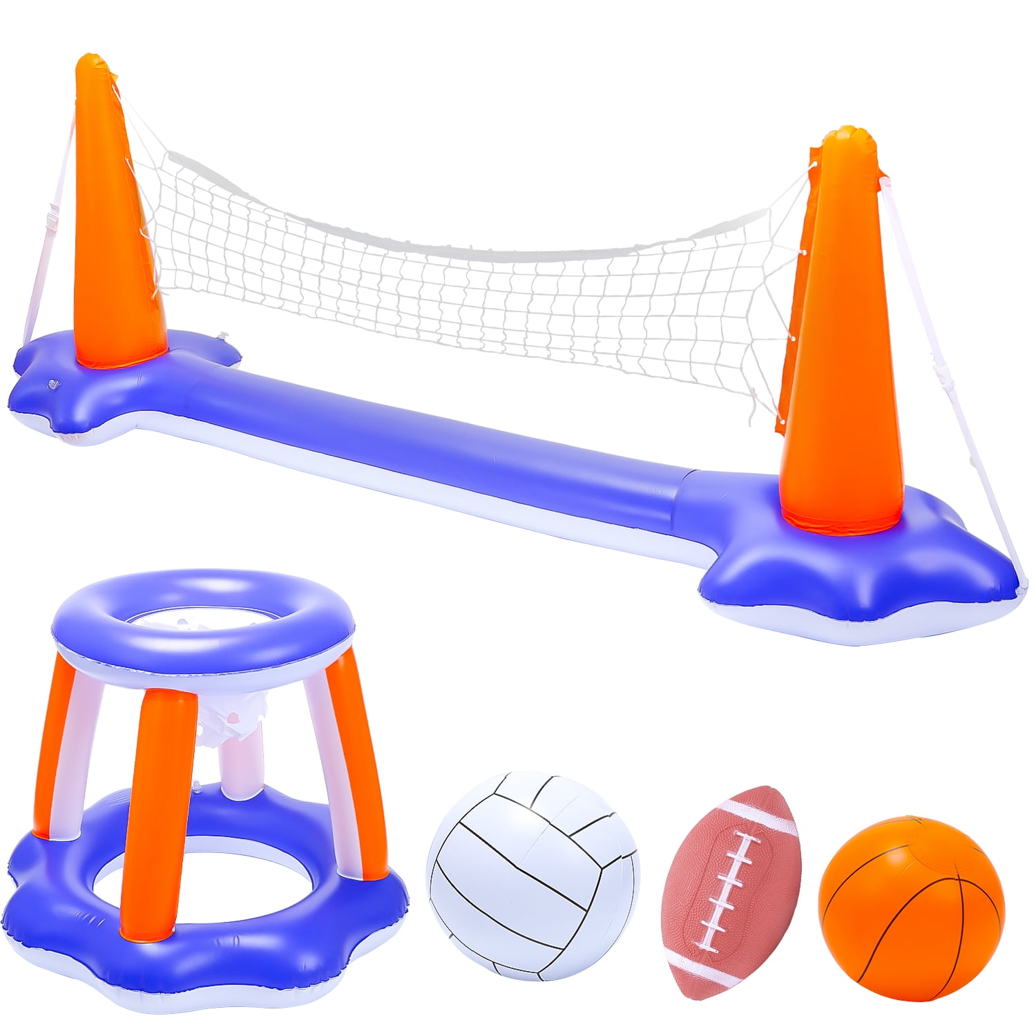JoyStone Inflatable Pool Toys, 2-in-1 Swimming Pool Basketball & Volleyball Sets, Floating Basketball Hoop and Water Football, Summer Pool Game for Kids and Adults