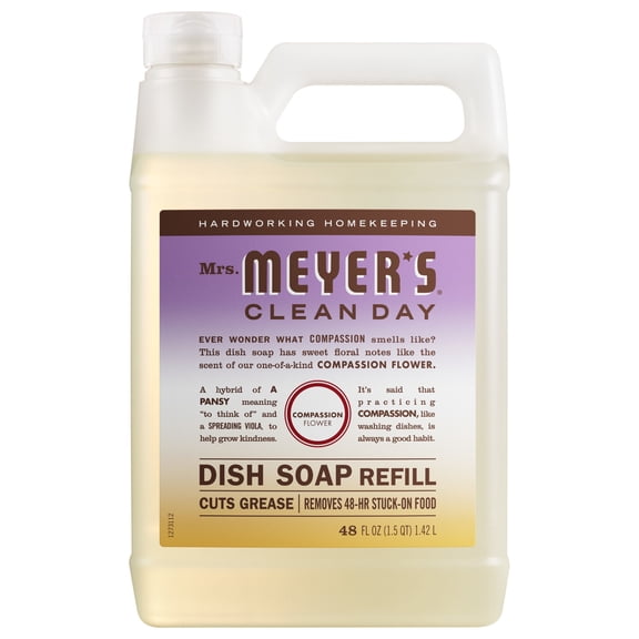 Mrs. Meyer's Clean Day Liquid Dish Soap Refill, Compassion Flower Scent, 48 Fl Oz