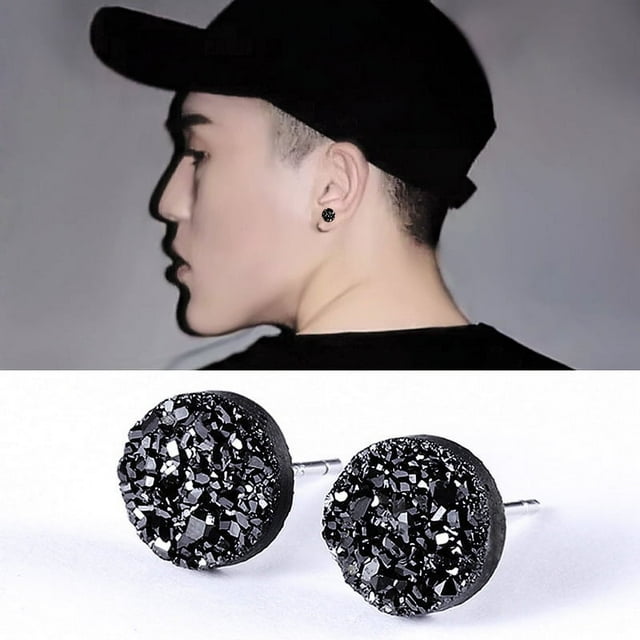 Pendientes de moda para hombre, negros, sencillos, de Corea del Sur, para hombre, con personalidad sencilla, temperamento, cristales, pendientes de celebridades de Internet para mujer