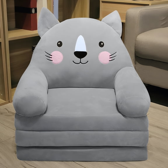 XIBUFE 2026 New Cushion Plush Foldable Kids Sofa Backrest Armchair 2 in 1 Foldable Children Sofa Cute Cartoon Lazy Sofa Children Flip Open Sofa Bed for Living Room Bedroom Without Liner Filler