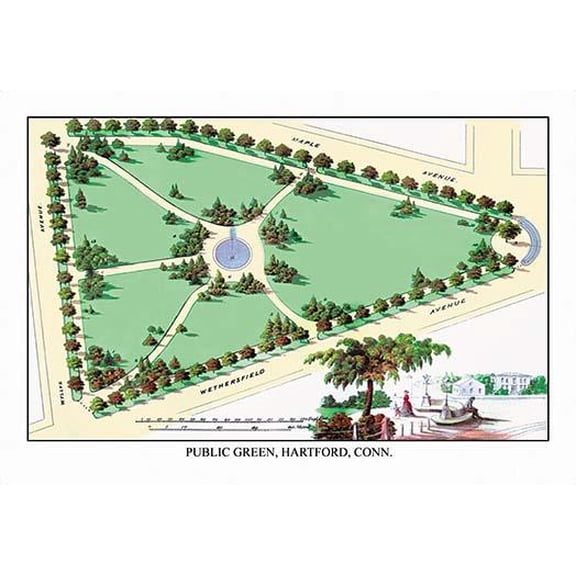 Public Green, Hartford, C.T.-Fine Art Canvas Print (20" x 30")