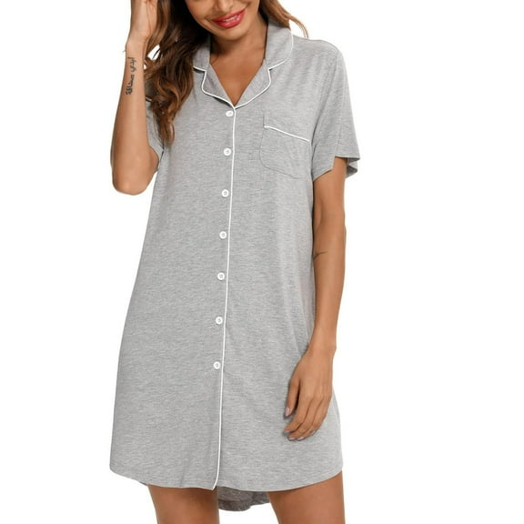 Women Robes Pajamas For Women Dress Button Up Shorts Sleeve Nightwear Spring Summer Sleepwear Simple At Home Pajamas,Gray Women Robes S