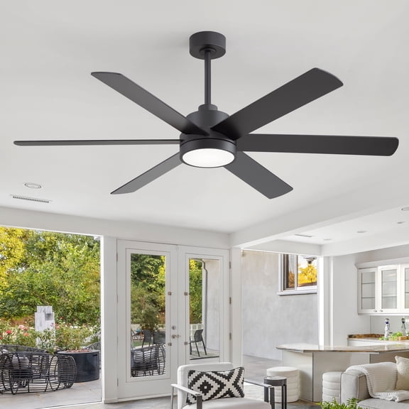 ALKAFY 60-inch Modern Ceiling Fan with LED Light and Remote, 6 Wood Blades, 6-Speed DC Motor for Bedroom Living Room