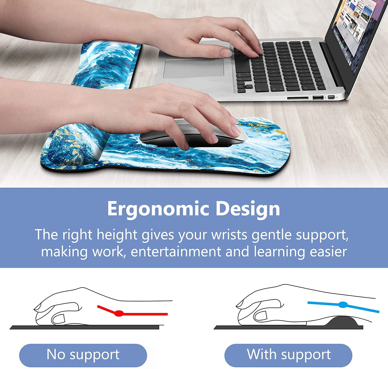 Fintie Mouse Pad with Wrist Support and Keyboard Wrist Rest - Durable Memory Foam Ergonomic Design [Pain Relief] Non-Slip Rubber Base Mouse Pad for Gaming, Computer, Office, Laptop (Sandy Wave)