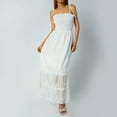 thumbnail image 3 of Liacowi Women Juniors Summer Maxi Dress Casual Boho Sleeveless Spaghetti Strap Smocked Lace Mesh White Beach Sundress, 3 of 7