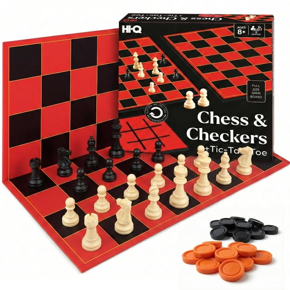 Juego de mesa Hi-Q 3 en 1: ajedrez, damas y tres en raya