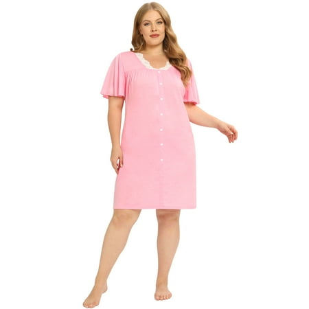 

Nightgowns for Women Sleepshirts O-Neck Short Sleeve Comfy Sleepwear Lace Trim Soft Short Night Shirts XL-4XL