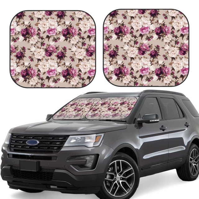 Fotbe Rose Flowers Juego de 2 Piezas de Parasoles para Parabrisas | Bloqueador Solar para Auto | Accesorios Plegables para Protección Solar Interior-Medium