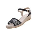 thumbnail image 2 of Fankiway Women's Comfortable Wedge Sandals Open Toe Canvas Espadrille Rope Wrapped Adjustable Slingback Plus Size Summer Black 9, 2 of 9