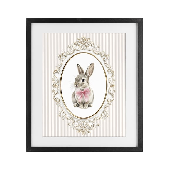 Stupell Industries Cottage Ornate Border Bunny Black Framed Print Under Glass, 17 x 21, by Christine Simpson Art
