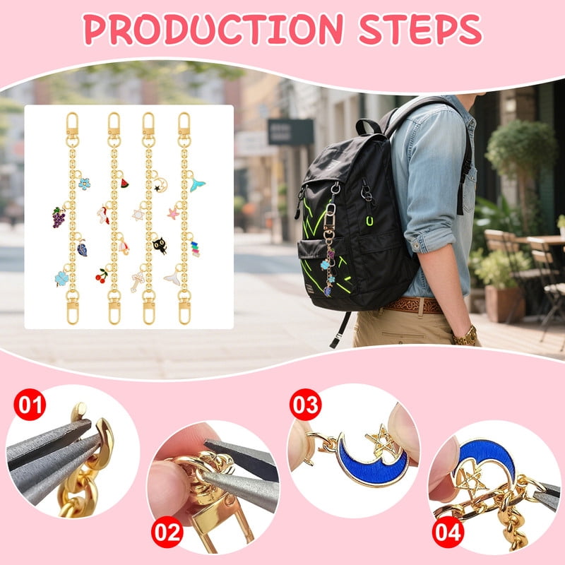 Keychain Making Kit w/Charms Jump Rings Hole Punch Pliers for DIY Crafting and Jewelry Making