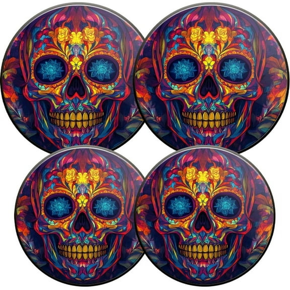 Electric Stove Burner Covers, Set of 4, Round Burner Cover,8 and 10 Inch,Skulls_Against_Colorful_Background
