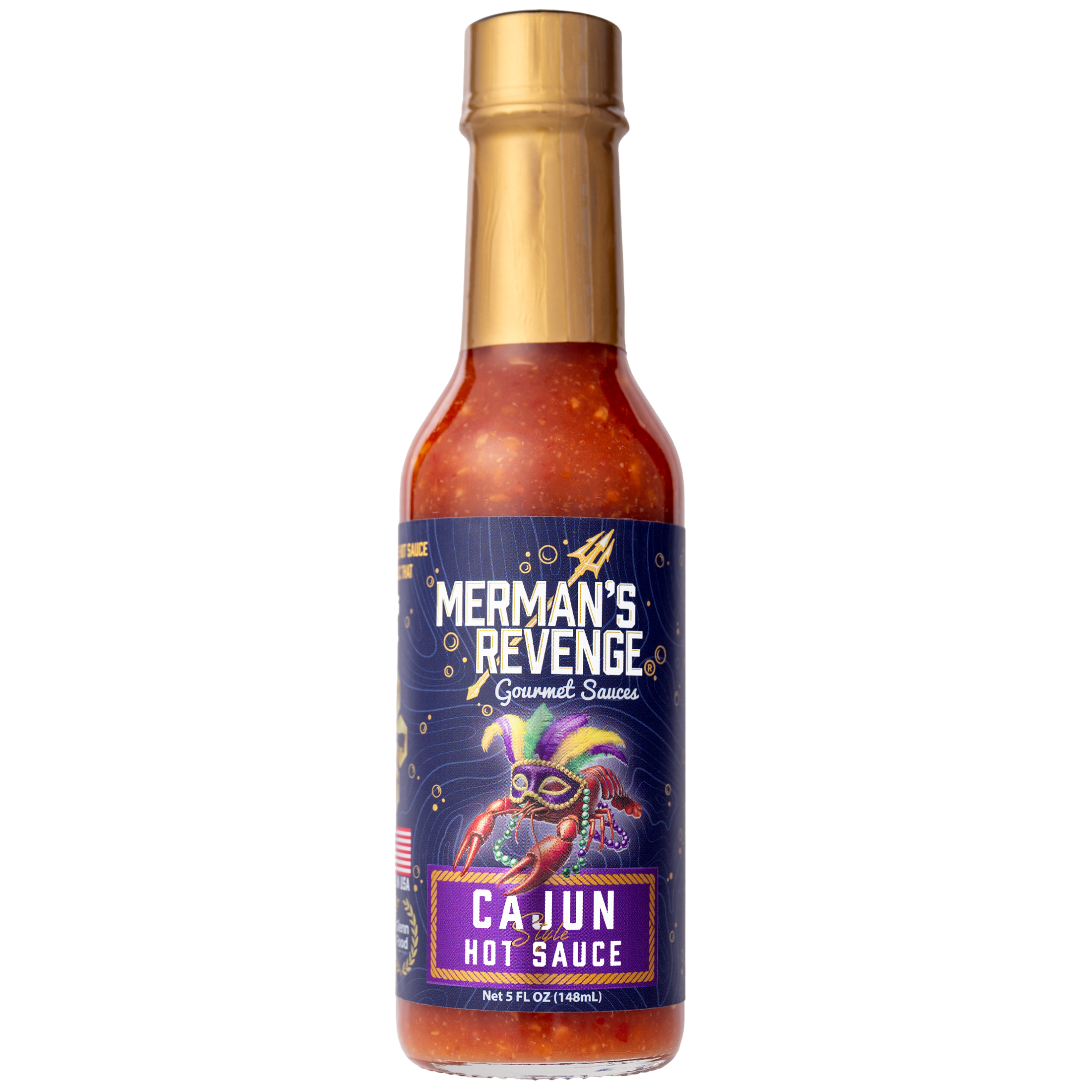 (6 pack) Merman's Revenge Cajun Style Medium Spice Hot Sauce, 5 fl oz Glass Bottle