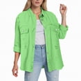 thumbnail image 2 of Towmus Casual Quilted Jackets for Women Button Down Collared Long Sleeve Shirts Frayed Hem Fall Jackets with Pockets, 2 of 6
