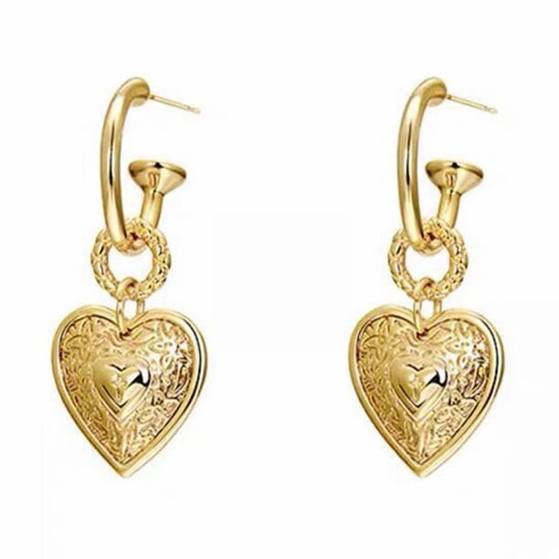 Pendientes de Oro Corazón Pendientes de las mujeres de metal de estilo de tres dimensiones