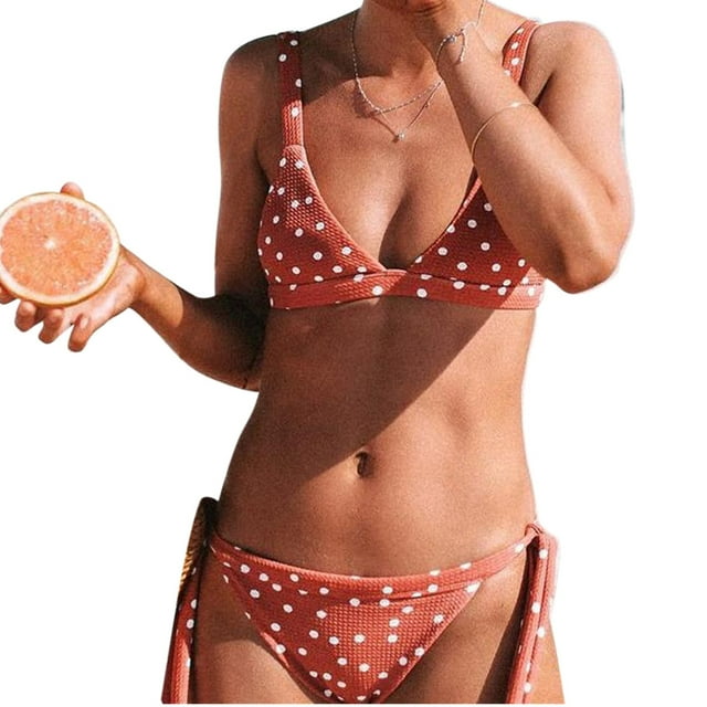 Women Wave Point Print Swimwear Push up High Waist Bikini Two Pieces Biniki Set