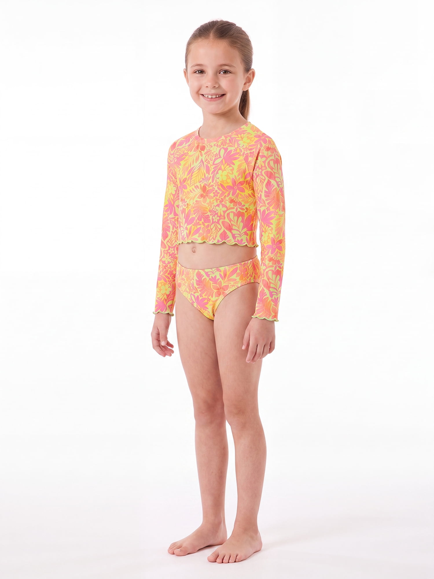 Ocean Gear Girls Two Piece Long Sleeve Crop Tankini Swim Set, Sizes 4-18