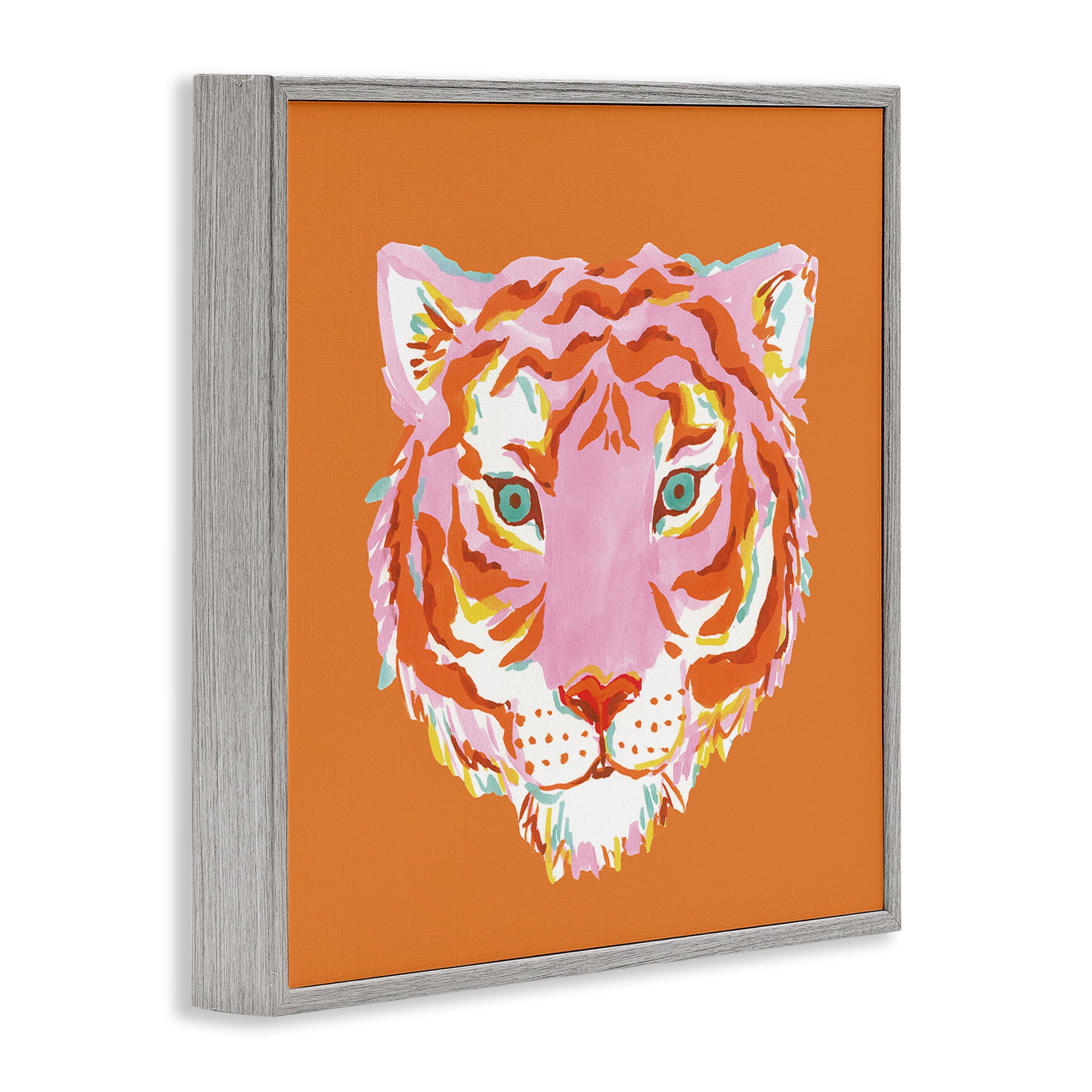 Stupell Industries Fun Bold Orange Tiger Gray Framed Giclee Art, design by Karolina Sato