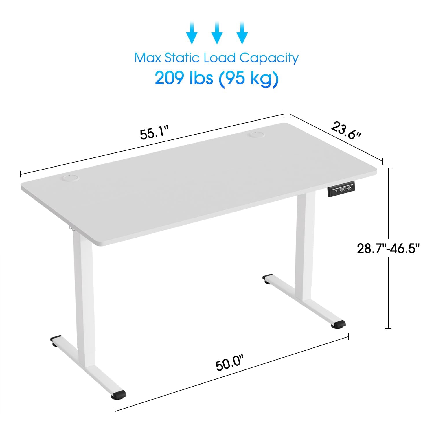 YRLLENSDAN Electric Standing Desk Adjustable Height, Rising Work Desk for Home Office, Large Computer Desk with Cable Management, PC Gaming Table Desk that Raises Up and Down, White 55 Inch
