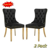 Tcbosik 2 Pack Upholstered Dining Chairs, Velvet Accent Chair with Tufted Button Back, Modern Side Chair with Padded Seat and Metal Legs, Easy Assembly, Black & Gold