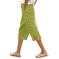 thumbnail image 4 of GEWSEY Womens Casual Capri Pants Elastic Waist Solid Color 3/4 Wide Leg Summer Trousers with Pockets (Green, XXL), 4 of 5