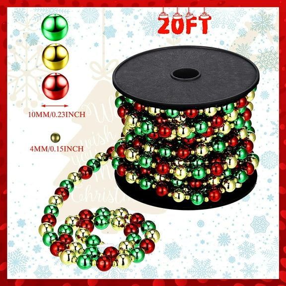 SHILIU-Christmas Candy Garland Multi Color Glitter Candy Beads Tree Plastic Beads Garland for Fireplace Christmas Tree Decorations(20 ft,Red, Green, Gold)