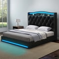 thumbnail image 1 of DEXTRUS Queen Size Upholstered Bed Frame with Power Outlets & LED Lights, Storage Bed Frame with Drawers & Tall Headboard, Black, 1 of 10