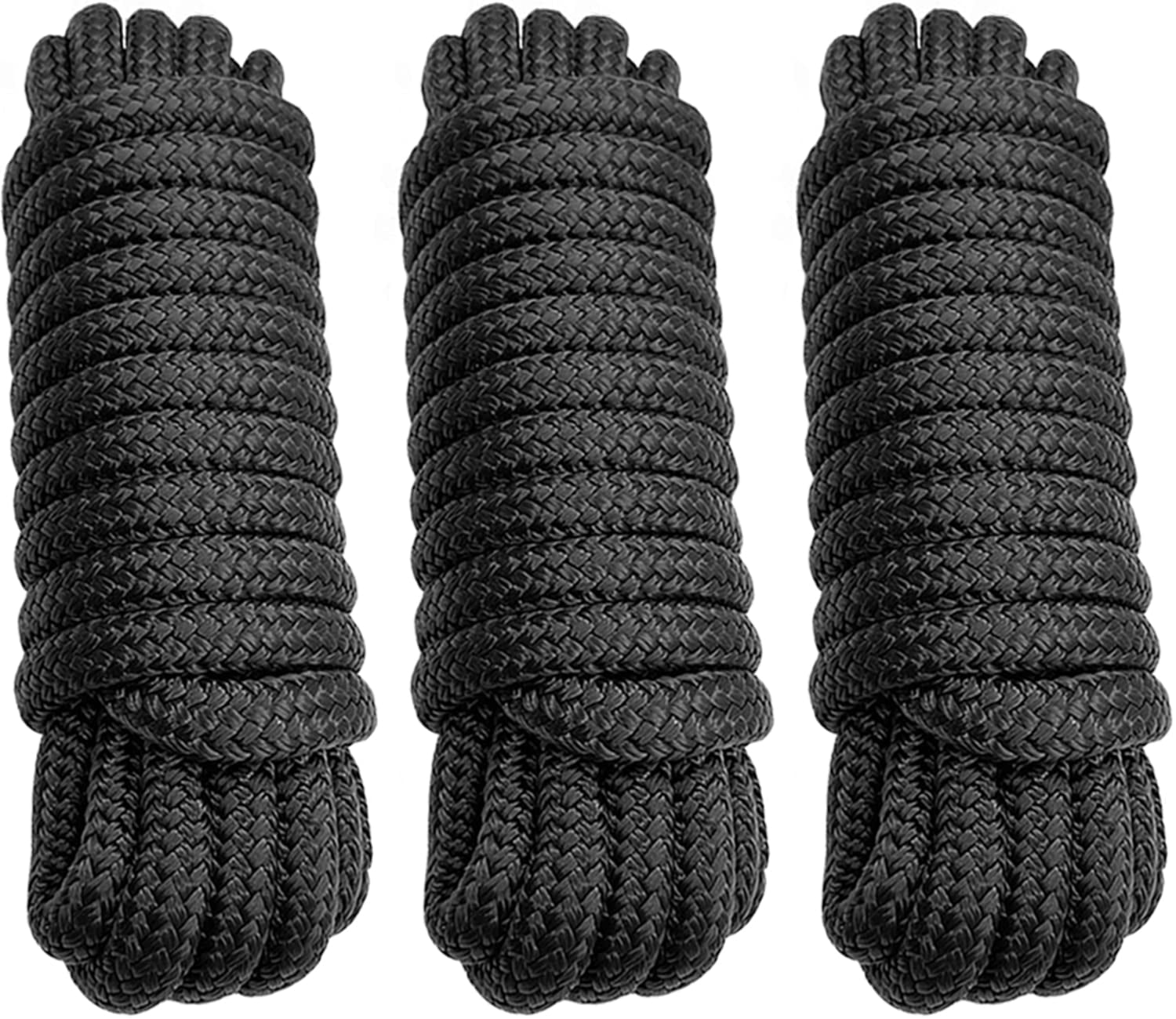 Dock Lines 3 Pack 3/8" x 25' Double Braided Nylon Boat Dock Lines with