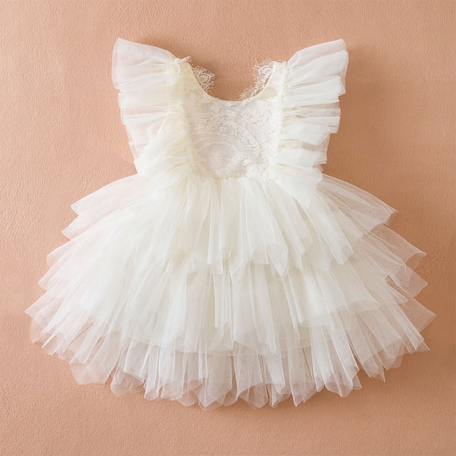 Robe Décontractée pour Filles Manches à Volants Robes Tutu pour Tout-Petits Filles Robe d'Anniversaire en Tulle 4-5 Ans