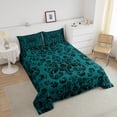 thumbnail image 4 of Black Teal Damask Bedding Set King Boho Gothic Floral Turquoise Comforter Set Goth Bohemian Exotic Bedding Comforter Sets Adults Vintage Victorian Baroque Flower Bed Set 3 Pcs, 4 of 7