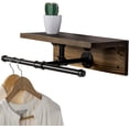 thumbnail image 1 of MyGift Wall Mounted Garment Rack with Top Rustic Burnt Solid Wood Shelf, Industrial Matte Black Metal Pipe Storage Clothing Hanger Rod and Display Shelf, 1 of 7