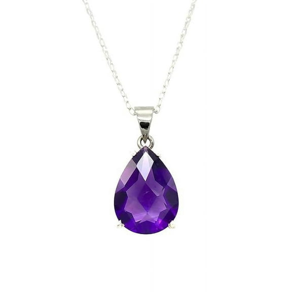 Natural Purple Amethyst Round Teardrop Solitaire pendant 925 Solid Sterling Silver Halo Pendant/Necklace Birthstone Neckalce - Gift For her