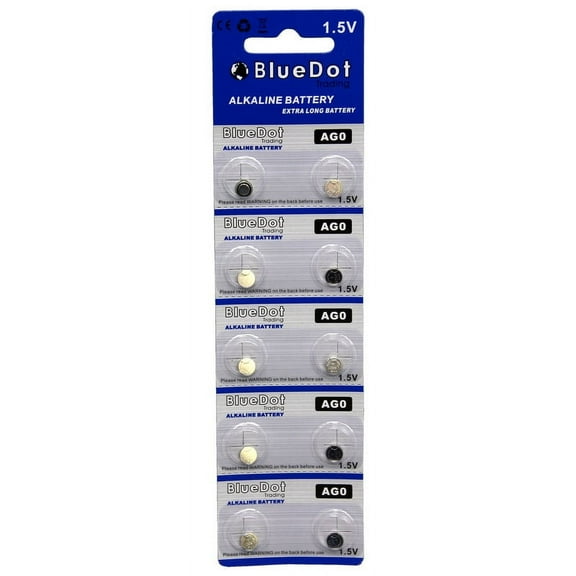 BlueDot Trading Brand AG0 Button Cell Extra Life Alkaline Batteries - 10 Pack (Use Interchangeably with SR63, SG0, LR63, 379, LR521, SR521)