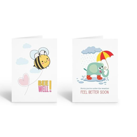 Stonehouse Collection | Feel Better Soon Greeting Card Set | Elephant & Bee Get Well Cards | 5x7 Inches | Set of 2 | Single Cards
