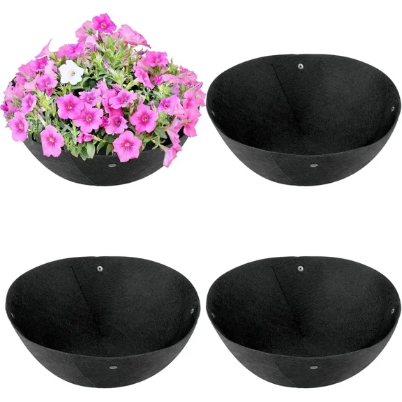 PURELY- 9Pcs 12" Round Hanging Basket Liners Felt Planter Insert For Garden Pots