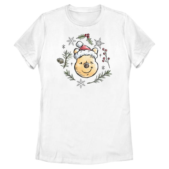 Womens Winnie the Pooh Christmas Leaves Portrait T Shirt