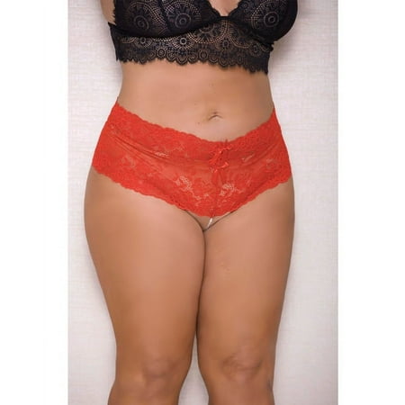 Lace  Pearl Boyshorts Satin Bow Accents Red 3x/4x