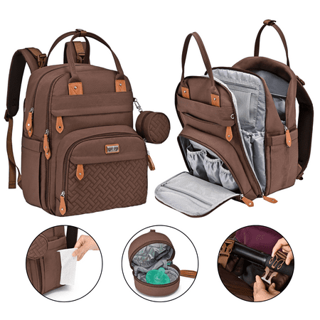 BabbleRoo Diaper Bag Backpack, Waterproof Travel Bag with Changing Pad, Original Baby Bag, Brown